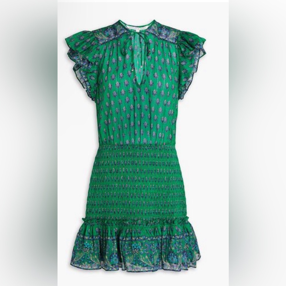 VERONICA BEARD Brindle ruffled printed cotton jacquard mini dress Size: 12